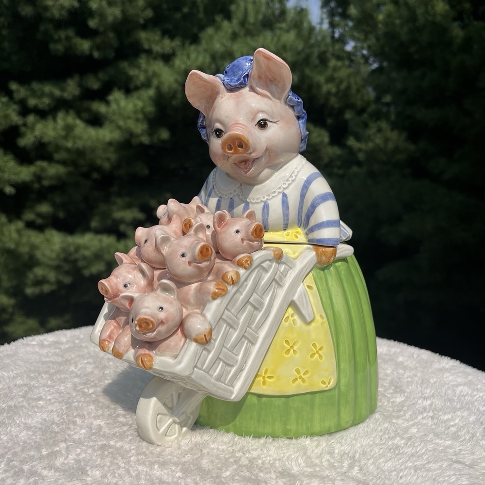 Fitz & Floyd 1989 Prunella Cookie Jar Pig & Piglets Ceramic 10"H See Description